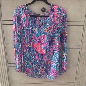Lilly Pulitzer Pink and Blue Floral Blouse